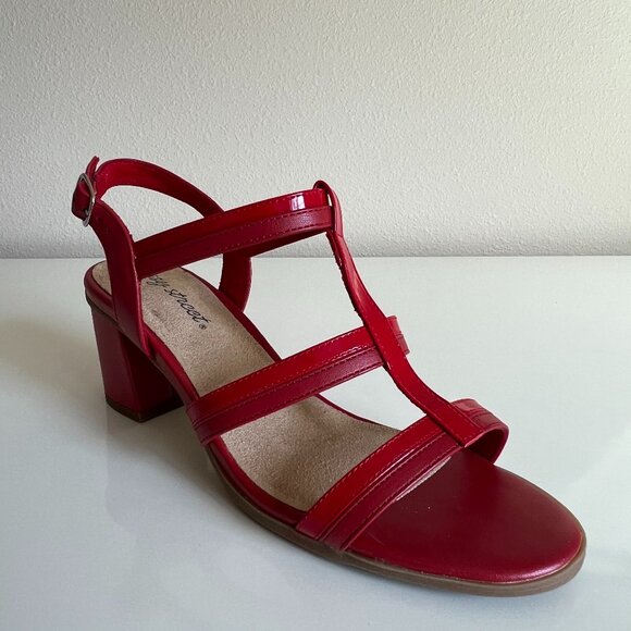 EASY STREET "Fiesta" Heeled Sandal Shoes - Size 7 WW - Red - Picture 1 of 6